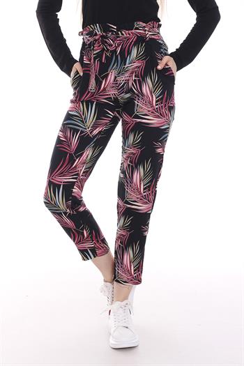 Beli Lastikli Kuşak Bağlamalı Cepli Havuç Model Siyah Pantolon 