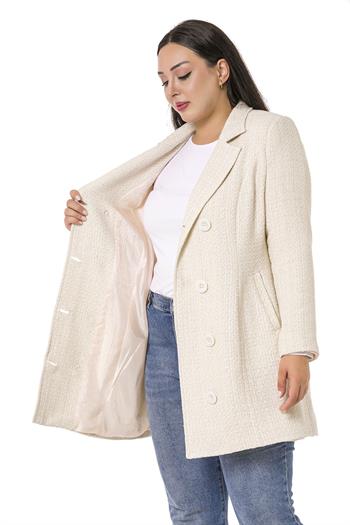 Büyük Beden Astarlı Düğmeli Cepli Beyaz Ceket 