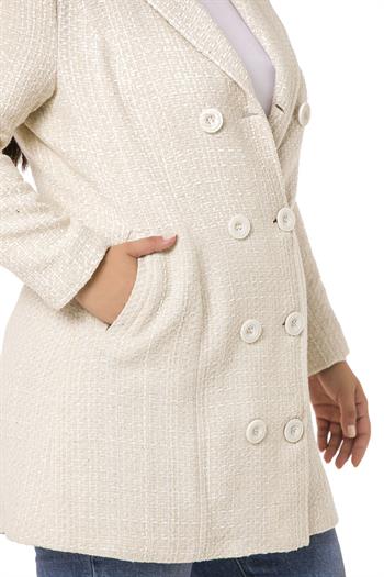 Büyük Beden Astarlı Düğmeli Cepli Beyaz Ceket 