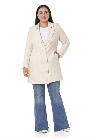 Büyük Beden Astarlı Düğmeli Cepli Beyaz Ceket 