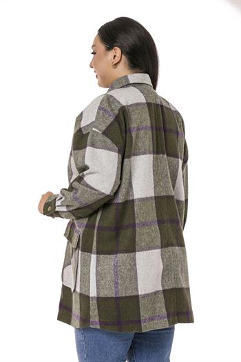 Büyük Beden Cep Süslemeli Oversize Oduncu Model Yeşil Gömlek