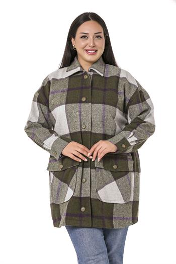 Büyük Beden Cep Süslemeli Oversize Oduncu Model Yeşil Gömlek