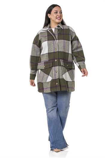 Büyük Beden Cep Süslemeli Oversize Oduncu Model Yeşil Gömlek