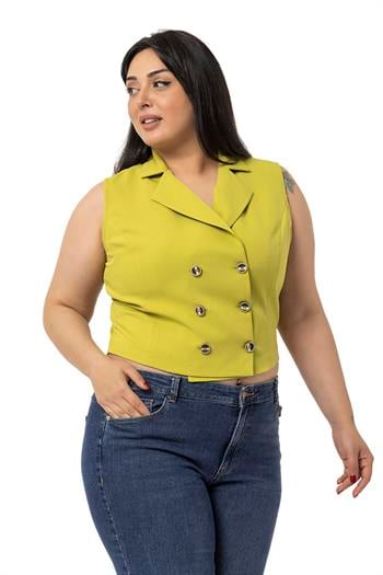 TEK KALANLARBüyük Beden Düğme Detaylı Gömlek Yaka Astarsız Mini Fıstık Yeşili YelekDISENTIS MODESTBüyük Beden Düğme Detaylı Gömlek Yaka Astarsız Mini Fıstık Yeşili Yelek