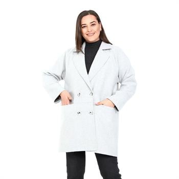 Büyük Beden Geniş Yakalı Astarlı Cepli Kaşe Kaban