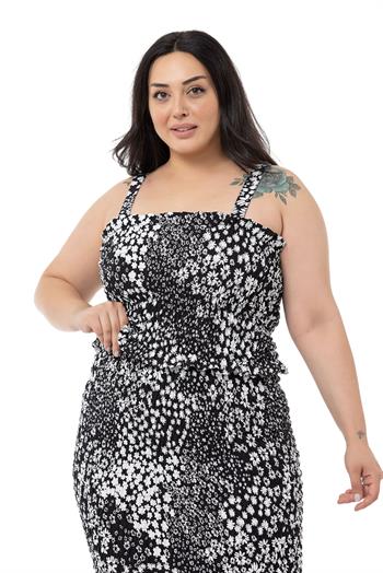 Büyük Beden Gipeli Askılı Body ve Gipeli Balık Etek Siyah İkili Takım