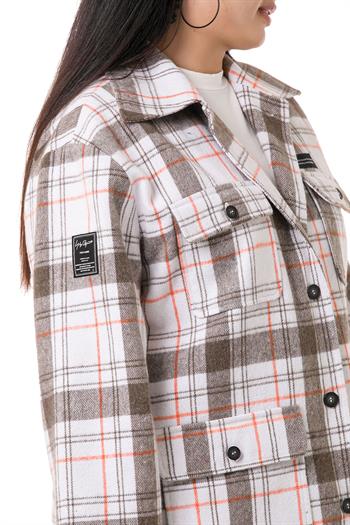 Büyük Beden Gömlek Yaka Dört Cepli Oduncu Model Astarlı Krem Ceket 