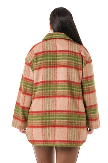 Büyük Beden Gömlek Yaka Fermuar Detaylı Cepli Yırtmaçlı Taba Bluz