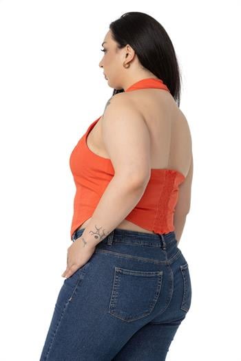 Büyük Beden Gömlek Yaka Sırtı Gipeli ve Astarlı Mini Oranj Yelek