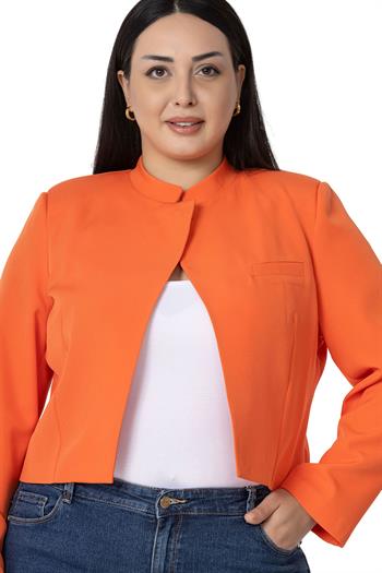 Büyük Beden Hakim Yaka Düğme Kapamalı Vatkalı Oranj Ceket