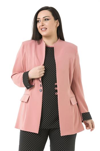 Büyük Beden Hakim Yaka Kolu Puantiyeli Ceket