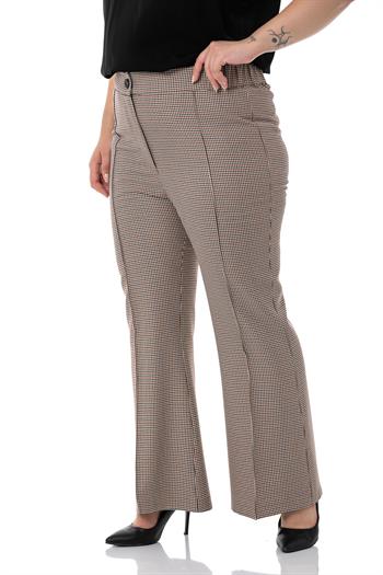 Büyük Beden İspanyol Paça Beli Lastikli Kahverengi Pantolon