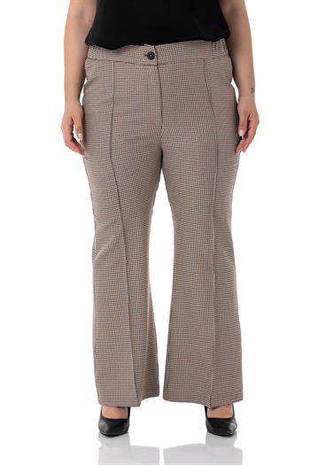 Büyük Beden İspanyol Paça Beli Lastikli Kahverengi Pantolon