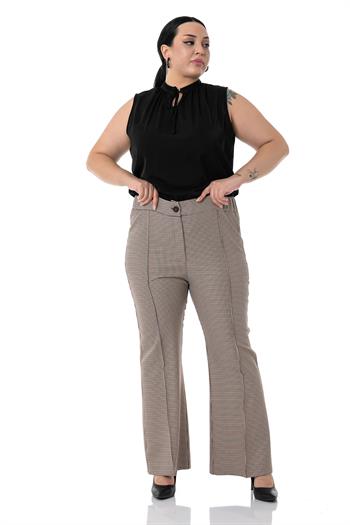 Büyük Beden İspanyol Paça Beli Lastikli Kahverengi Pantolon