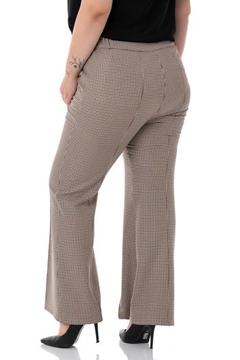 Büyük Beden İspanyol Paça Beli Lastikli Kahverengi Pantolon