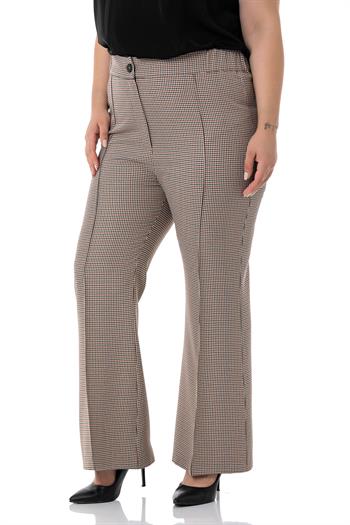 Büyük Beden İspanyol Paça Beli Lastikli Kahverengi Pantolon