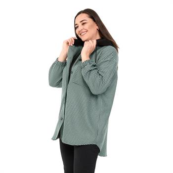 Büyük Beden Kapüşonlu Tek Cepli Yeşil Gömlek 