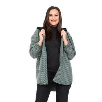 Büyük Beden Kapüşonlu Tek Cepli Yeşil Gömlek 