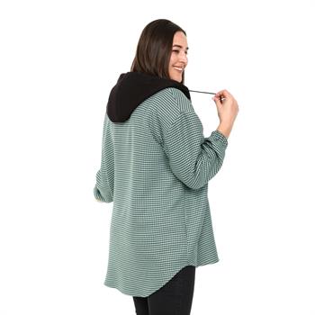 Büyük Beden Kapüşonlu Tek Cepli Yeşil Gömlek 