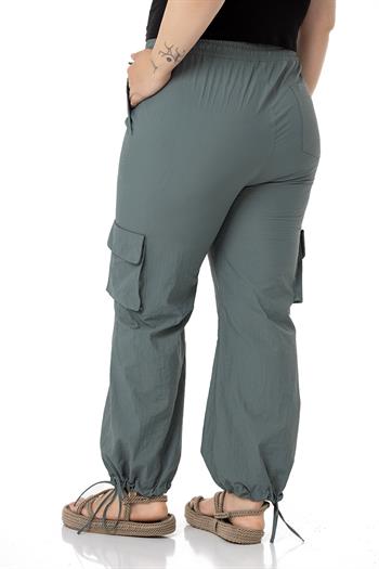 Büyük Beden Kargo Cepli Paraşüt Yeşil Pantolon