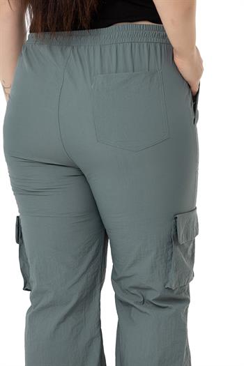 Büyük Beden Kargo Cepli Paraşüt Yeşil Pantolon