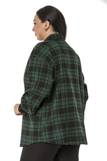Büyük Beden Kolu Katlanır Düğmeli Ekose Yeşil Oduncu Gömlek