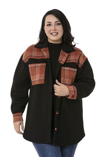 Büyük Beden Oduncu Kumaş Garnili Üç İplik Şardonlu Pamuklu Siyah Gömlek