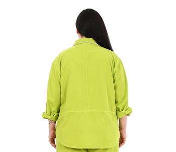 Büyük Beden Taş Süslemeli Metal Düğmeli Fıstık Yeşili Gömlek 