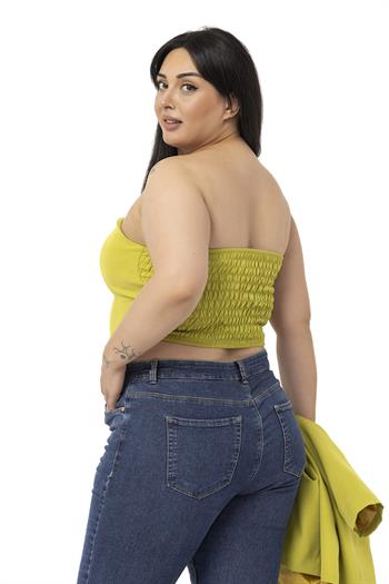 Büyük Beden Vatkalı Tek Düğme Ceket ve Straplez Body Yeşil İkili Takım