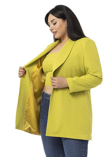 Büyük Beden Vatkalı Tek Düğme Ceket ve Straplez Body Yeşil İkili Takım