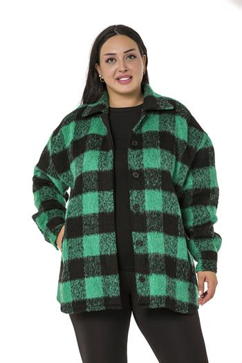 Büyük Beden Yandan Cepli Manşetli Oduncu Yeşil Gömlek