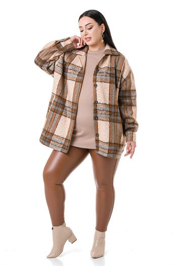 Büyük Beden Yandan Cepli Manşetli Oduncu Vizon Gömlek