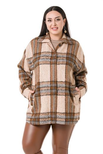 Büyük Beden Yandan Cepli Manşetli Oduncu Vizon Gömlek