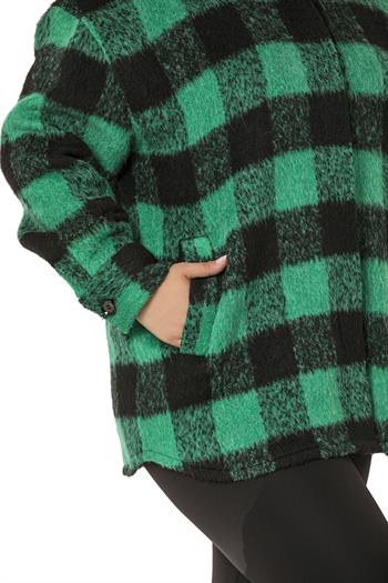 Büyük Beden Yandan Cepli Manşetli Oduncu Yeşil Gömlek