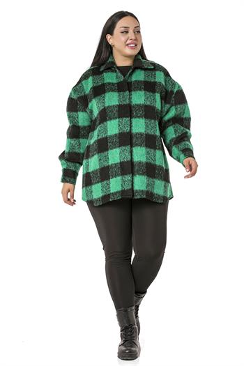 Büyük Beden Yandan Cepli Manşetli Oduncu Yeşil Gömlek