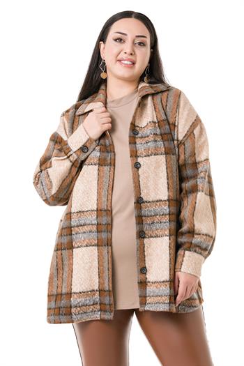 Büyük Beden Yandan Cepli Manşetli Oduncu Vizon Gömlek