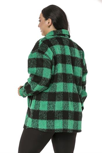 Büyük Beden Yandan Cepli Manşetli Oduncu Yeşil Gömlek