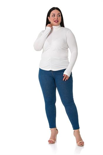 Büyük Beden Yarım Balıkçı Uzun Kollu Penye Beyaz Body