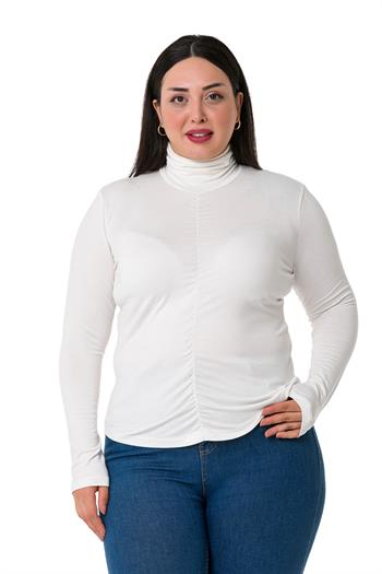 Büyük Beden Yarım Balıkçı Uzun Kollu Penye Beyaz Body