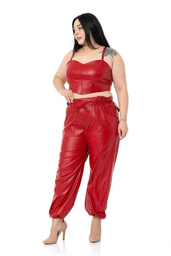 Plus Size Adjustable Thin Strap Crop Leather Red Bustier