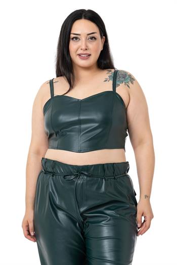 Plus Size Adjustable Thin Strap Crop Leather Khaki Bustier