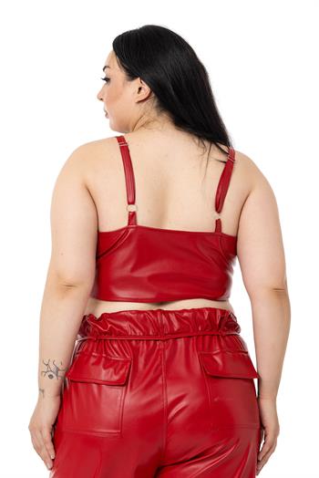Plus Size Adjustable Thin Strap Crop Leather Red Bustier