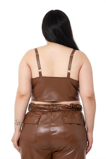 Plus Size Adjustable Thin Strap Crop Leather Brown Bustier