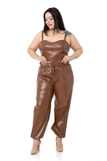 Plus Size Adjustable Thin Strap Crop Leather Brown Bustier