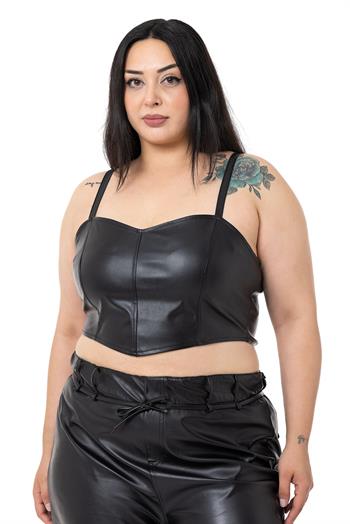 Plus Size Adjustable Thin Strap Crop Leather Black Bustier