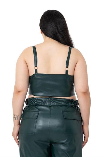 Plus Size Adjustable Thin Strap Crop Leather Khaki Bustier