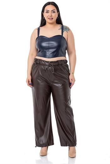 Büyük Beden Ayarlanabilir İnce Askılı Crop Deri Lacivert Büstiyer