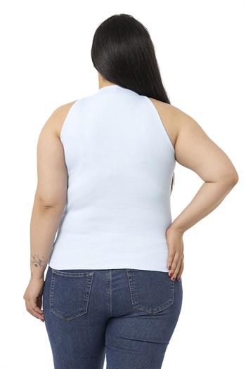 Büyük Beden Halter Yaka Yarım Balıkçı Fitilli Kaşkorse Bebe Mavi Body