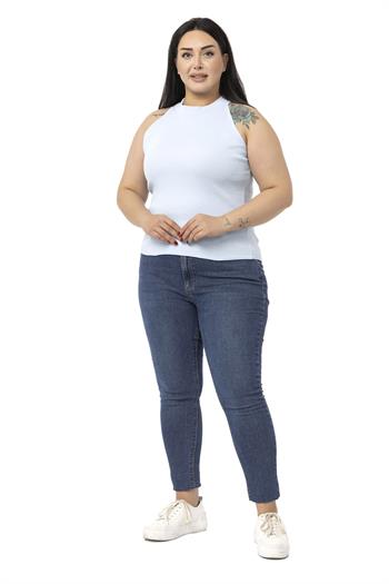 Büyük Beden Halter Yaka Yarım Balıkçı Fitilli Kaşkorse Bebe Mavi Body