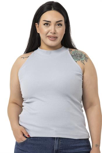 Büyük Beden Halter Yaka Yarım Balıkçı Fitilli Kaşkorse Gri Body